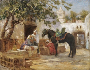 LE BARBIER Frederick Arthur Bridgman Arabe Peinture à l'huile